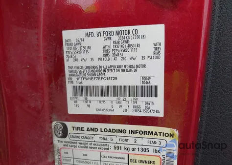 2014 Ford F-150 Platinum from USA, damaged, VIN 1FTFW1EF7EFC15729